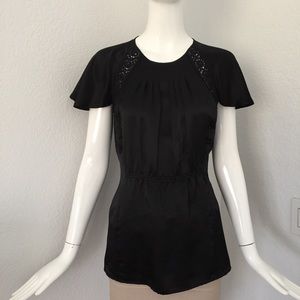 Tracy Reese black silk ruffle sleeve Blouse